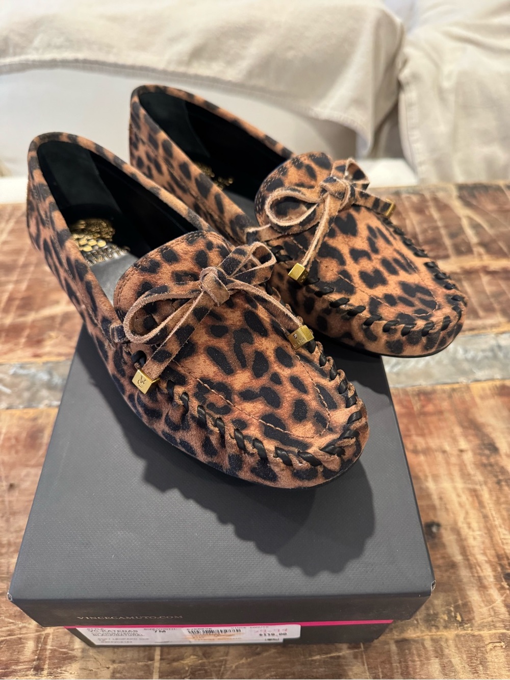Vince Camuto Leopard Print Loafers in Black and Brown Size 7 NIB